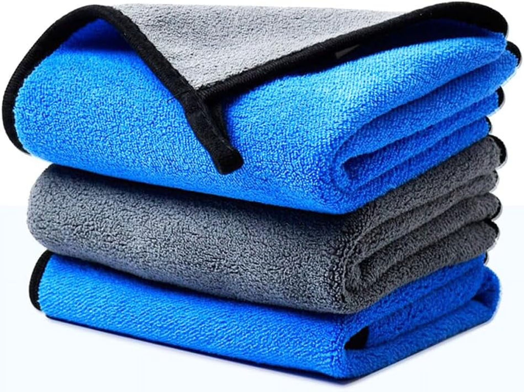 3 Pack Cleaning Towels, 16 X 12 Inch 800GSM, Thick and Quick Drying Ultrasoft Microfiber Dual-Sided Cloth for Car Washing and Polishing Waxing Auto Detailing, Household Cleaning (Grey/Yellow)