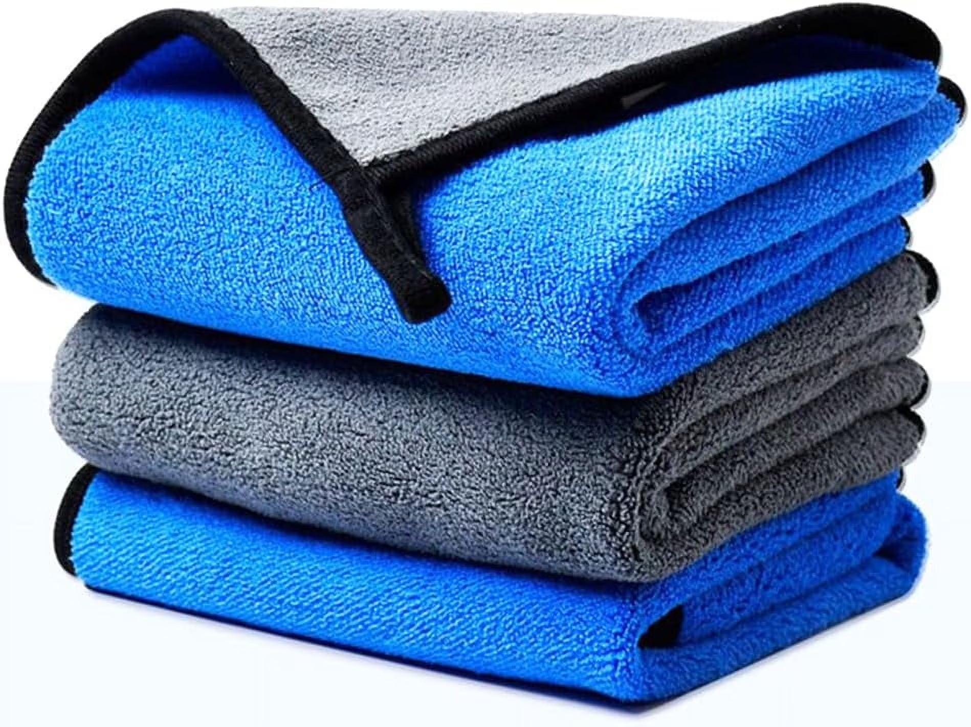 3 Pack Cleaning Towels, 16 X 12 Inch 800GSM, Thick and Quick Drying Ultrasoft Microfiber Dual-Sided Cloth for Car Washing and Polishing Waxing Auto Detailing, Household Cleaning (Grey/Yellow)