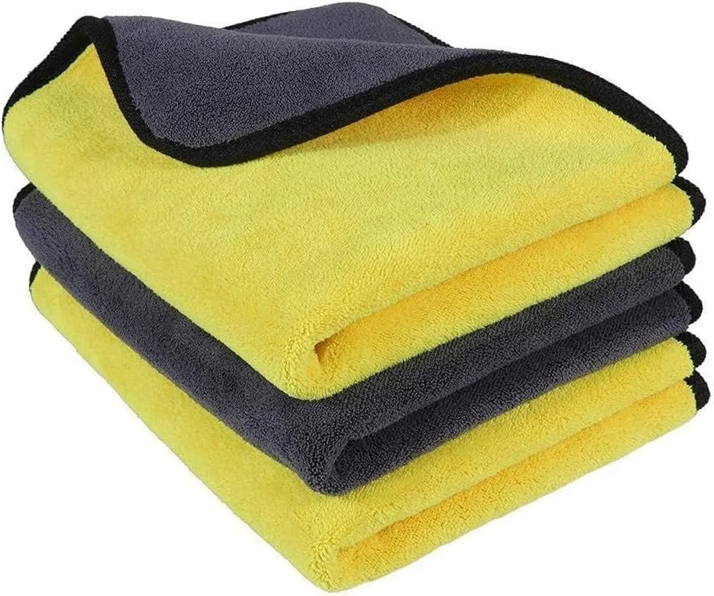 3 Pack Cleaning Towels, 16 X 12 Inch 800GSM, Thick and Quick Drying Ultrasoft Microfiber Dual-Sided Cloth for Car Washing and Polishing Waxing Auto Detailing, Household Cleaning (Grey/Yellow)