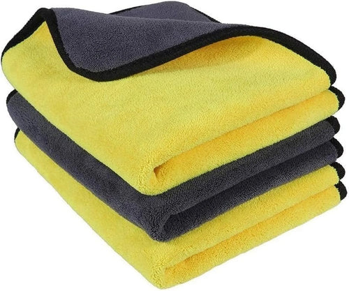 3 Pack Cleaning Towels, 16 X 12 Inch 800GSM, Thick and Quick Drying Ultrasoft Microfiber Dual-Sided Cloth for Car Washing and Polishing Waxing Auto Detailing, Household Cleaning (Grey/Yellow)